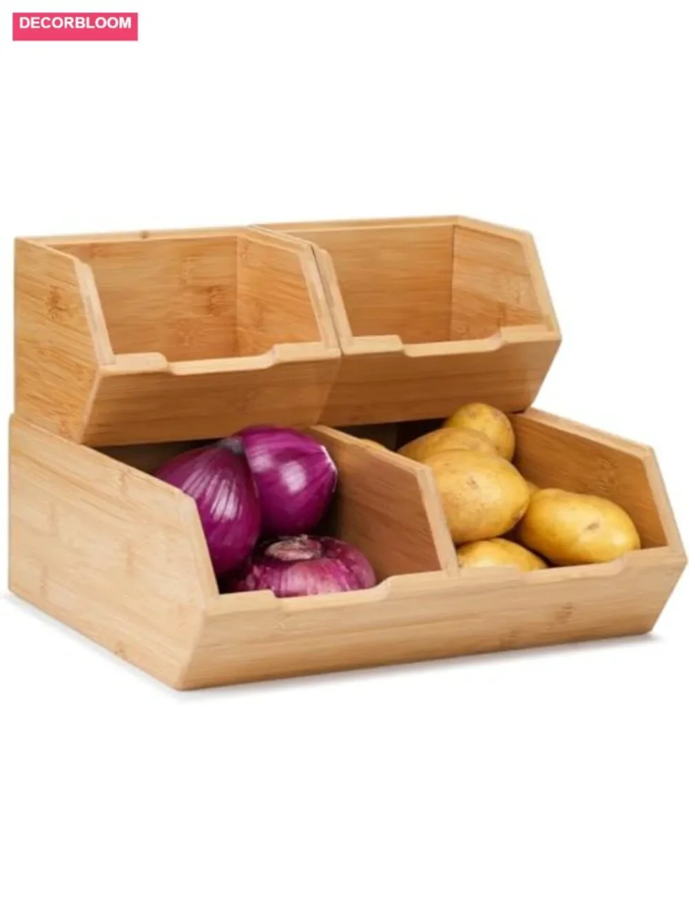 Bamboo Stackable Pantry Storage Bins Set of 3 Produce Organizer